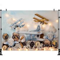 LS Adventure Vintage Planes Photography Backdrops Child Adult Photocall Decors Adult Baby Cake Smash Birthday Props Backgrounds Cotton-150x100cm gray