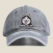 Happy Husky Portrait Fashion Washed Baseball Cap Hat Outdoor Activities One Size gray