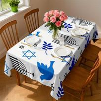 Jewish Theme Rectangle Table Cloth for Table Decor Home Kitchen Dining Waterproof Reusable Tablecloth for Tables Indoor Outdoor 90x140cm