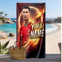 Cristiano Ronaldo Personalized Printed Beach Towel Soccer Logo Support Custom Name Text Absorbent Towel For Sport Travel Special Gift 70cmx140cm(27x55inch) red