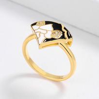 Classic Fan-shaped Black and White Handmade Enamel Ladies Ring-party Jewelry-anniversary Gift US-7 white