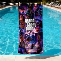 Grand Theft Auto VI spausdintas paplūdimio rankšluosčio dizainas, minkštas, lengvas. Namų voniai, SPA, baseinui, jogai, banglenčių sportui, stovyklavimui, dovana šeimai, draugui 70cmx140cm(27x55inch)