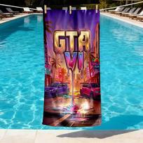 Grand Theft Auto VI spausdintas paplūdimio rankšluosčio dizainas, minkštas, lengvas. Namų voniai, SPA, baseinui, jogai, banglenčių sportui, stovyklavimui, dovana šeimai, draugui 80cmx160cm(31x63inch)