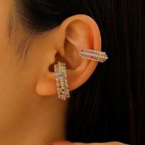 Elegant C-Shaped Ear Cuff Women Non-Pierced Clip With Colorful Zircon Pearl Accents Lightweight Fashion Jewelry 3802 2705 2pcs Ear Cuffs brown