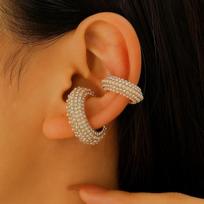 Elegant C-Shaped Ear Cuff Women Non-Pierced Clip With Colorful Zircon Pearl Accents Lightweight Fashion Jewelry 3062 1040 2pcs Ear Cuffs brown