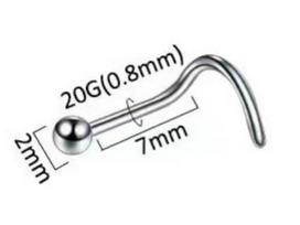 Stainless Steel Piercing Jewelry: Nose & Ear Studs with Curved Bar & Round Ball gray