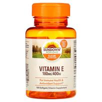 Sundown Naturals, Vitaminas E, 180 mg (400 TV), 100 minkštųjų gelių