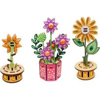 3pcs 3D Puzzle DIY Wooden Flower Diamond Art Diamond Painting Ornament 3D DIY Wood Crafts Flower for Adults Home Table Decor beige