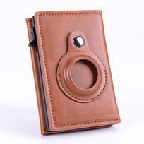 PU leather airtag card holder with RFID anti-theft and loss prevention wallet tracker for credit cards beige