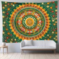 Mandala Green Art Suspension Cloth Bedroom Living Room Printing Background Cloth Home Decoration Living Room Wall Tapestry 70x100CM beige