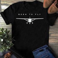 Born To Fly Airplane Shirt: Funny Pilot Gift, Aviation Tee L black