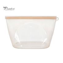 Eco Friendly Vacuum Seal Pouches Silicone Food Storage Bag, Double Sealing Keeping Reusable Leak-proof Writeable Surface Food-Grade Container, 500ML beige