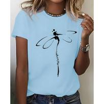 Fashion Women Retro Creative Dragonfly Pattern Print T Shirt Funny Casual O-neck Short Sleeves T-shirt Summer Female Tee Shirt 8XL mėlyna