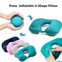 Flocking Self Inflatable U-shaped Neck Pillow Foldable Portable Travel Pillow For Business Trips Outdoor Camping žalia