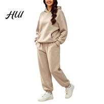 Gym Workout Clothing Women's Two Piece Tracksuit Set, Long Sleeve Hoodie & High Waisted Soft Set Joggers Sweatpants, Casual Sportswear Matching Outfit M chaki