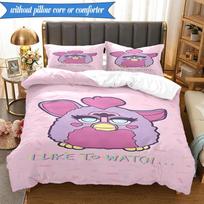 3 vnt. Spalvingas Furby su burbuliukais Patalynės komplektas 2D spausdinimas (Sudėtyje yra 1 antklodės užvalkalas + 2 pagalvių užvalkalai (be užpildo)), Miegamojo dekoras, Ventiliatoriaus dovana 140cmx210cm