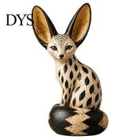 Handmade Resin Animal Sculptures Fox Figurine Sitting Resting Pose, Wood Carved Style Statue, Chic Vintage Room Decorations Desktop Home Office Decor, beige