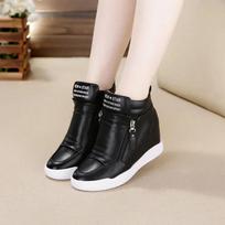 Women White Platform Sneakers Hidden Wedge Heel High Top Casual Shoes Side Zipper Rivet Spring Autumn 38 black