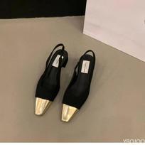 Spring Summer Square Toe Cap Mid Heel Sandals Simple Temperament Comfortable Versatile Women Shoes 36 beige