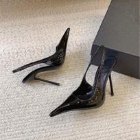 Women Patent Leather Pointed Toe Stiletto Heel Sandals Spring New Elegant Professional Office Shoes 38