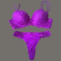 Lace Bra Thong Set Push Up Underwear Set Women Panties Hollow Lace Intimates Bras and Panty Set 40B violetinė