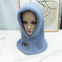 Balaclava hat women's autumn and winter arctic velvet knitted hooded scarf shawl integrated thermal ear protection wool cap elastic (56-60cm) gray