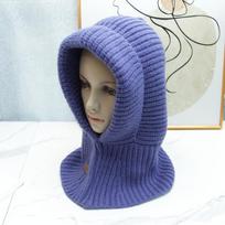 Balaclava hat women's autumn and winter arctic velvet knitted hooded scarf shawl integrated thermal ear protection wool cap elastic (56-60cm) gray