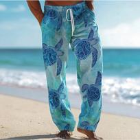 Men's 3D Turtle Printed Baggy Casual Trousers,  Elastic Drawstring Waist with Pockets, for Spring Summer Home Outdoor Vacation 8XL safyro mėlyna spalva
