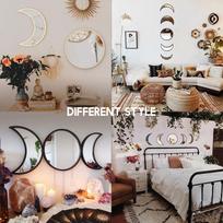 5pcs Acrylic Moon Phase Mirror Wood Frame Wall Decor Hanging Mirror for Living Room Bedroom Home Decoration Type 1