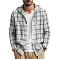 Men's Hooded Plaid Button Down Shirt, Long Sleeve Casual Lightweight Checkered Hoodie Shirt with Drawstring S balta