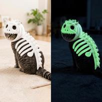 Glow in Dark Dinosaur Skeleton Cat Costume Hood Outfit 3D Dinosaur Bone Pet Dino Skull Hooded Costume Dinosaur Headpiece Cute beige