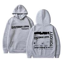 Band-classic Men Hoodie Classic Pullover, System of A Down & Toxicity Front and Back Print, Cozy Fleece Sweatshirt for Sport Outdoor Casual Outfits S white