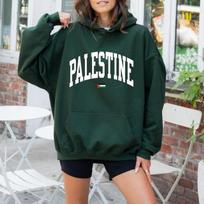 Varsity-pal Men Hoodie Front Palestine Varsity Text Chest Print, Small Flag Art Graphic, Thick Fleece Pullover Sweatshirt for Sport Weekend Daily Wear S black