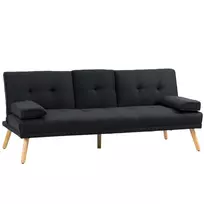 Sofa-Lova 3 Vietų su Atlenkiamu Staliuku | Lininės Išvaizdos, Su Puodelio Laikikliu, Skandinaviško Dizaino, Iki 250 kg, Skirta Svetainei, Pilka