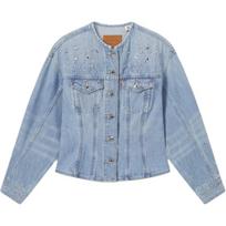 Levis Casual Comfortable Slim Fit Round Neck Long Sleeve Denim Jacket Women jackets Blue 003HO-0000 M gray