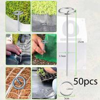 50x Circle Top Landscape Pins Ground Staples Tent Pegs Garden Stakes with Pick Hook for Backyard gray