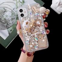 Glitter Rhinestone Phone Case For XiaoMi Poco X7 Pro 5G X6 X5 X4 X3 3D Bling Crystal Design with Pumpkin Cover Girls Gift Poco X5 balta
