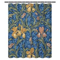 William Morris Írisų ir paukščių dušo užuolaida – Autentiškas Arts & Crafts raštas, 12 kabliukų, Vintažinis botaninis vonios kambario dekoras W90H200(CM)-1 Pcs beige