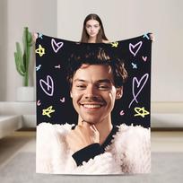 Cozy Throw Blanket Travel Singer H-Harrys S-Styles Kiss Al the Time Blanket Flannel Bedspread For Living Room Sofa Bed Cover Size: 75*100cm, Weight: 230 GSM black