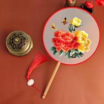 Chinese-Style Embroidery Round Fan for Hanfu and Qipao