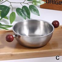 Single-Person Heat-Resistant Stainless Steel Pot Wood Handle For Fruit Salad Yogurt Breakfast Kitchen Cooking Bowl C