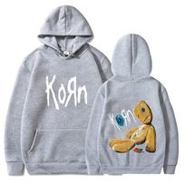 Doll‑grunge Men Hoodie Cool Front Sharp Distorted Text Mark, Back Vintage Rag‑doll Figure Print Pullover For Cozy Weekend Outdoor Activities S