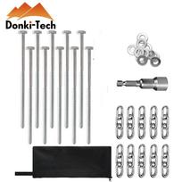 Heavy Duty Metal Tent Stakes with Hex Head Driver & Storage Bag 8x200mm gray