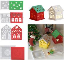 Candlestick Holder Resin 4Pcs 3D House Candlestick Epoxy Resin Light Stand DIY Candle Holder Gypsum Molds Home Concrete Resin Craft Christmas Decor red