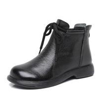 Women's Genuine Leather Ankle Boots Soft Sole Flat Shoes Comfortable Cowhide Short Boots For Middle Aged Ladies 41 black