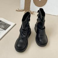 Women Western Cowgirl Ankle Boots Fashion Platform Chunky Heel Slip On Short Boots For Autumn Winter 39 black