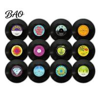 Non-slip Solid Wood Cup Mats Retro Elk/Vinyl Record Coasters, Decorative Wooden Mats, Insulated Table Natural Decor for Home Office Mat, Non 12pcs black