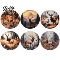 Non-slip Solid Wood Cup Mats Retro Elk/Vinyl Record Coasters, Decorative Wooden Mats, Insulated Table Natural Decor for Home Office Mat, Non 6pcs