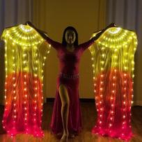 Glowing Luminous Dance Fan Classical Long Silk Fan Portable Illuminated Fan  Square Fitness Style H Right