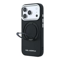 Karl Lagerfeld PU Saffiano dėklas su žiediniu stovu ir MagSafe funkcija, skirtas iPhone 18 Pro Max, juodas